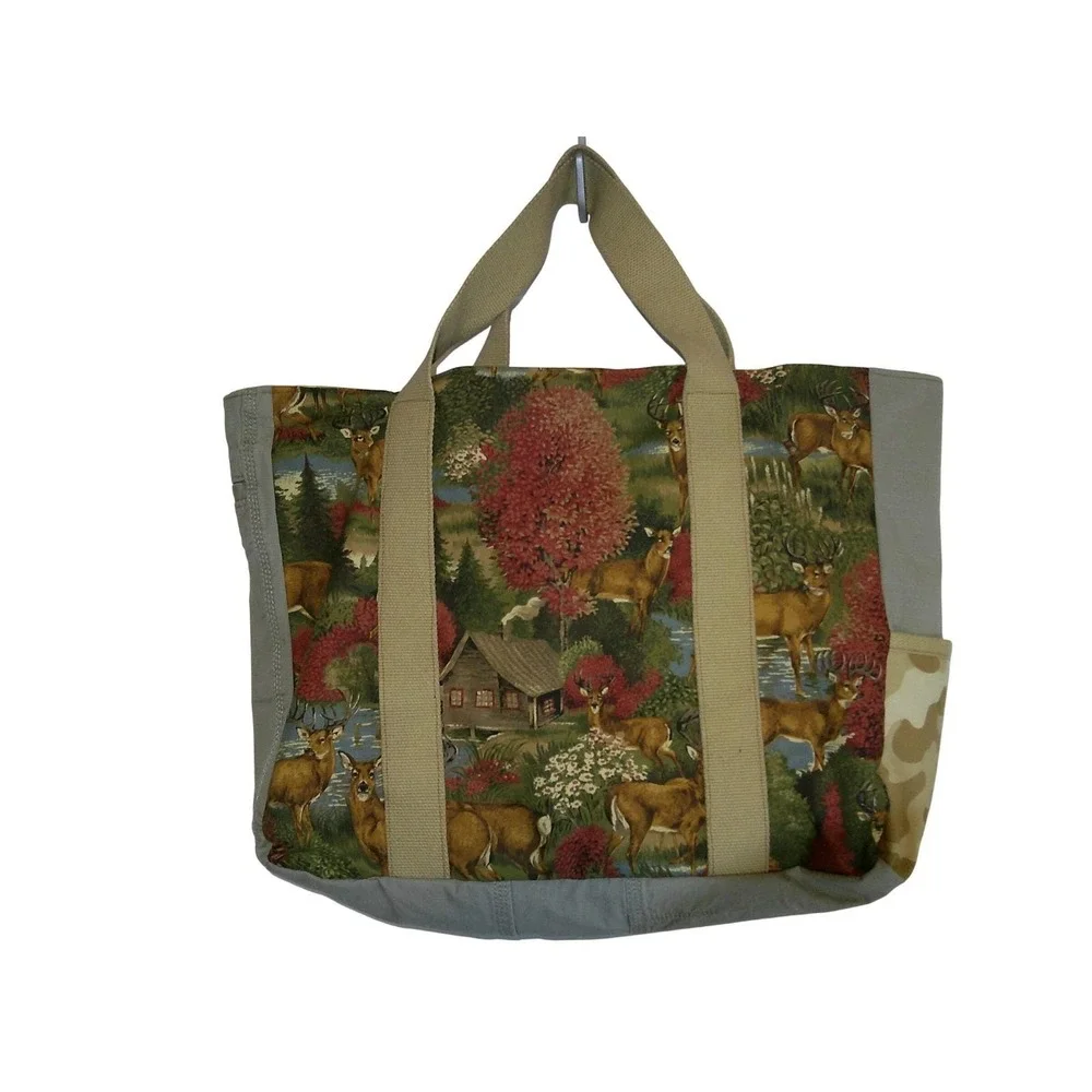 Hippie & Hobo‎ Studios Handmade Carhartt & Camo Deer Cabin Tote Bag Large